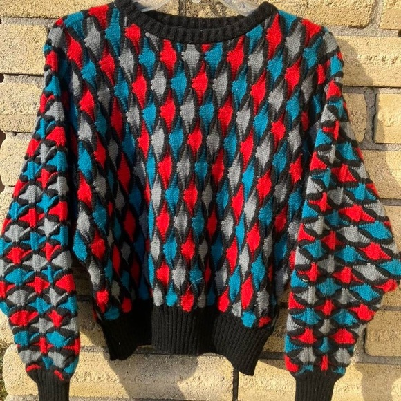 United Colors Of Benetton Sweaters - Vintage United Colors of Benetton Wool Harlequin Sweater